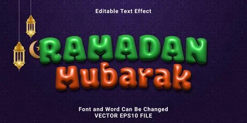 3d editable inflate  holy ramadan mubarak text effect Stock Illustration