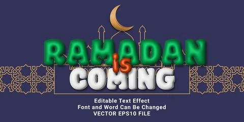 3d editable inflate ramadan is coming text effect Illustrazione stock