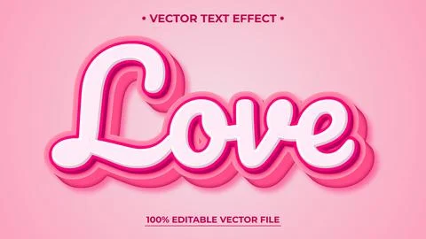 3d editable Love text effect style typography Stock Illustration