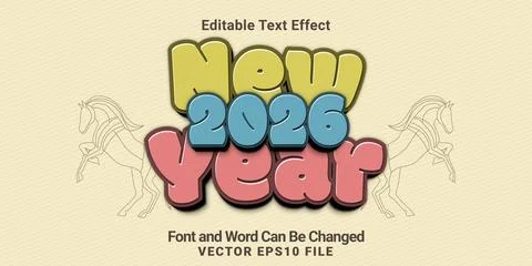 3d editable new year 2026 lowwercase text effect Stock Illustration
