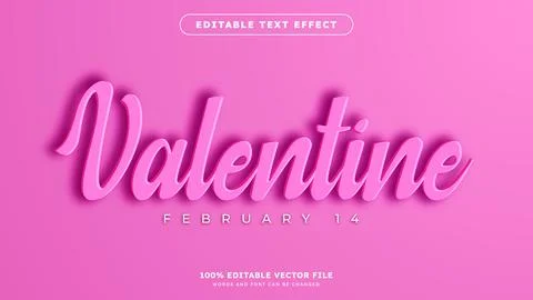3d Editable pink Valentine vector editable text style effect Stockillustratie