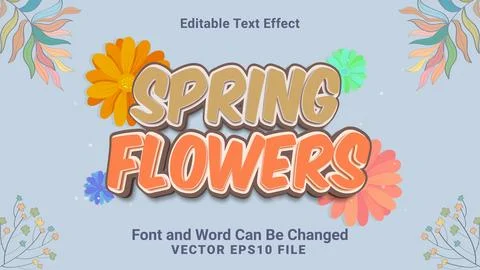 3d editable spring flowers cartoon style text effect Stock Illustration