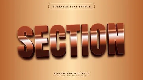 3D editable text effect with bronze glossy metallic style Stock Illustration