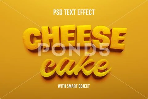 3d editable text effect cheese cake, food typography font effect PSD Template