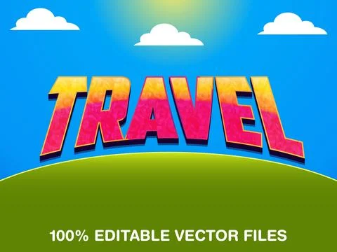 3D Editable text effect travel template style premium vector Stock Illustration