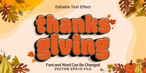 3d editable thanksgiving lowercase text effect Stock Illustration