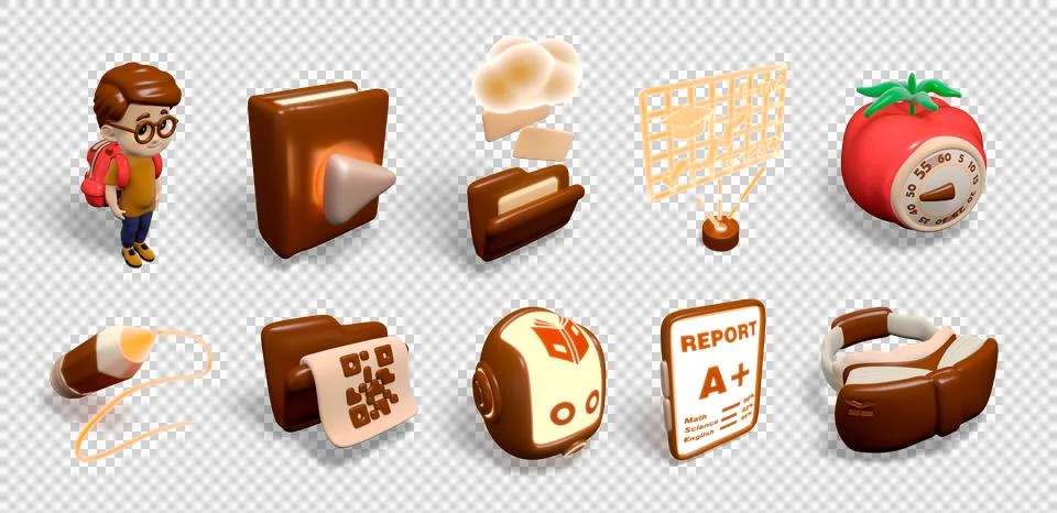 3D Education Icon Set Stock Illustration
