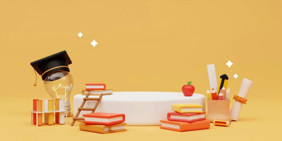 3d education podium. background empty backdrop pedestal yellow product display Stock Illustration