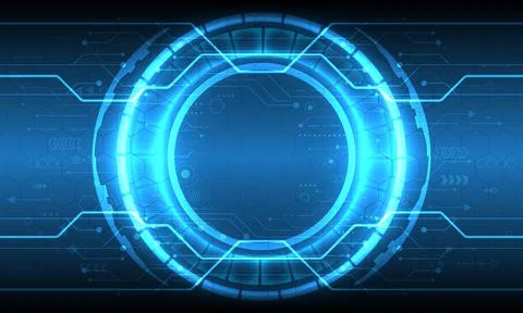 3D effect neon light. Futuristic Sci-Fi glowing HUD circle element. Abstract  스톡 일러스트