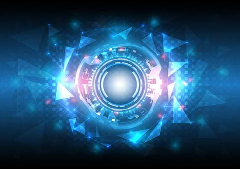 3D effect neon light. Futuristic Sci-Fi glowing HUD circle element. Abstract  Stock Illustration