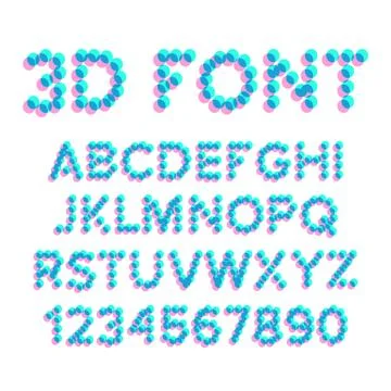 3D Effect Pixel Stereo Font Vector. Distortion Numerals And Letters 스톡 일러스트