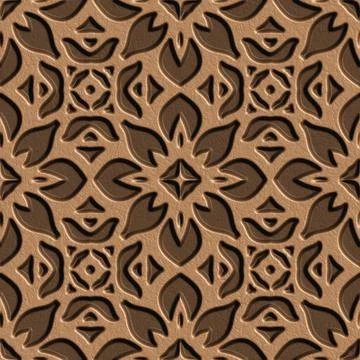 3D effect seamless background, wallpaper decoration brown leather pattern イラスト素材