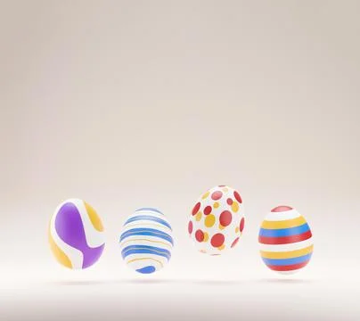 3D Eggs levitating on beige background. easter eggs colorful decoration backg イラスト素材