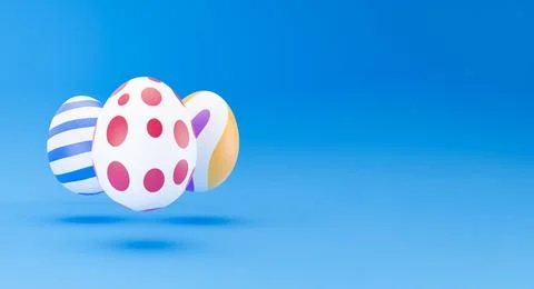 3D Eggs levitating on blue background. easter eggs colorful decoration backgr イラスト素材