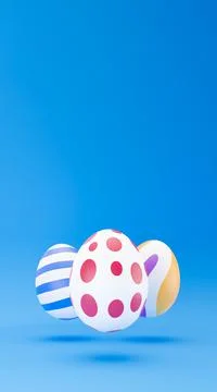3D Eggs levitating on blue background. easter eggs colorful decoration backgr イラスト素材