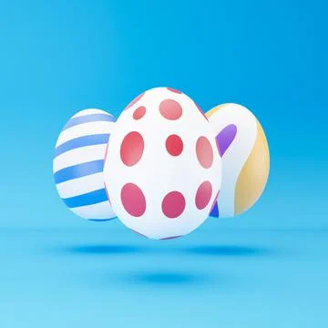 3D Eggs levitating on blue background. easter eggs colorful decoration backgr Stock Illustration