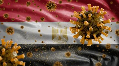 3D, Egyptian flag waving with Coronavirus outbreak. Egypt Covid 19 Stock Illustration