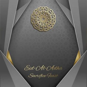 3d Eid al Adha greeting card,invitation islamic style.Arabic circle golden Illustrazione stock