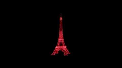 3D Eiffel Tower on black background. Object consisting of red flickering part Illustrazione stock