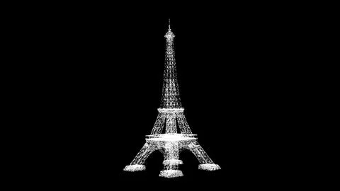 3D Eiffel Tower on black bg. Business advertising backdrop. For title, text.. Ilustração Stock
