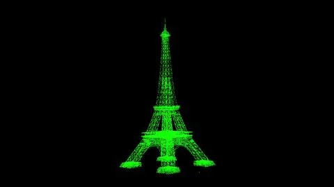 3D Eiffel Tower on black bg. Business advertising backdrop. For title, text.. Illustrazione stock