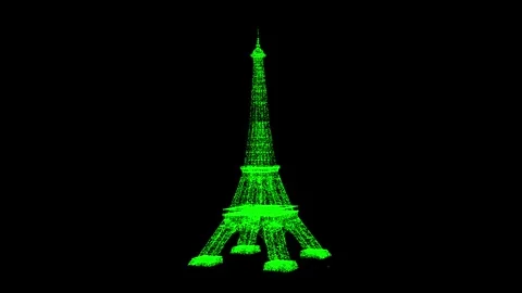 3D Eiffel Tower rotates on black bg. Business advertising backdrop. For title Stock Footage 247778175
