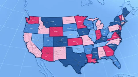 3D election map animation of the United States zooming into Oregon state Stock Footage 336405749