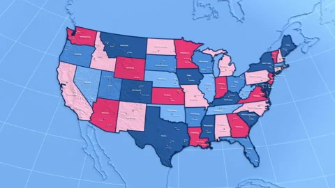 3D election map animation of the United States zooming into Nevada state Stock Footage 336406970