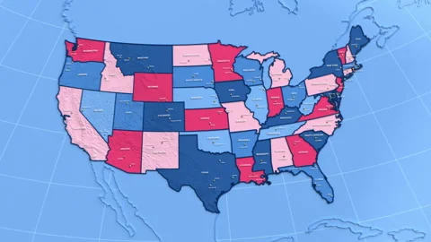3D election map animation of the United States zooming into Louisiana state Stock Footage 338179444