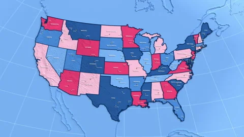 3D election map animation of the United States zooming into Arkansas state Stock Footage 338180260