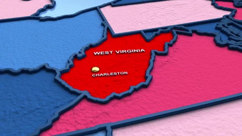 3D election map animation of the United States zooming into West Virginia state Stock Footage 340656434