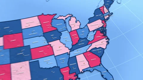 3D election map animation of the United States zooming into Delaware state Stock Footage 340657147