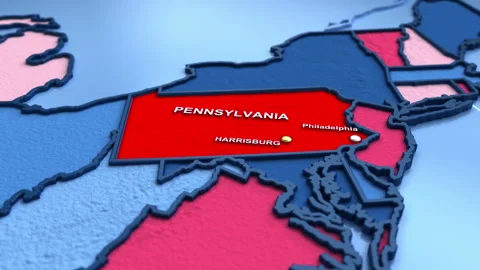 3D election map animation of the United States zooming into Pennsylvania state Stock Footage 340657575