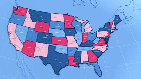 3D election map animation of the United States zooming into New Jersey state Stock Footage 340657801