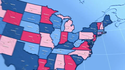 3D election map animation of the United States zooming into Connecticut state Stock Footage 340658133