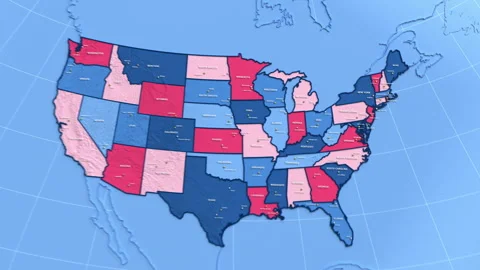 3D election map animation of the United States zooming into Rhode Island state Stock Footage 340658433