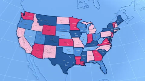 3D election map animation of the United States zooming into Vermont state Stock Footage 340659310