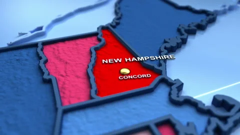 3D election map animation of the United States zooming into New Hampshire state Stock Footage 340659516