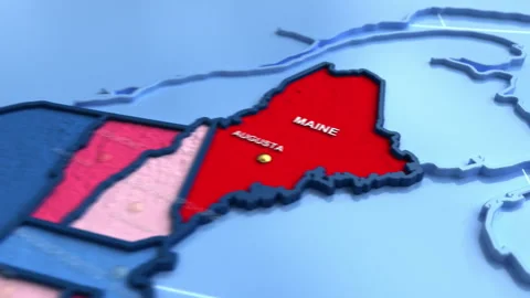 3D election map animation of the United States zooming into Maine state Stock Footage 340659763