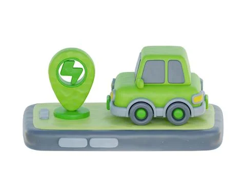 3d Electric charging point application with electric car, Environmental Alt.. Stock Illustration