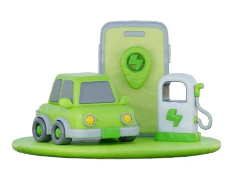 3d Electric charging point application with electric car, Environmental Alt.. Stock Illustration