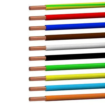 3D . Electric copper wire with one conductor in color insulation. A good Stock Illustration
