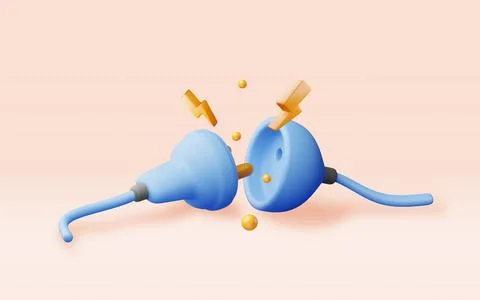 3D electric plug and socket isolated. 库存插图