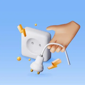 3D electric plug in hand and socket 스톡 일러스트