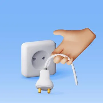 3D electric plug in hand and socket 库存插图