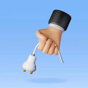 3D electric plug in hand isolated 库存插图