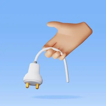 3D electric plug in hand isolated 库存插图