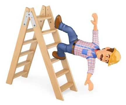 3D Electrician falling off a ladder. Work accident Stock Illustration