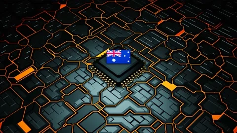 3D electronic circuit board with Australian flag placing on microprocessor Stock Footage 232676382