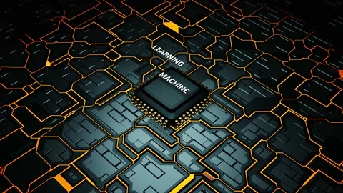 3D electronic circuit board with Machine Learning text placing on microprocessor Video stock 234077417